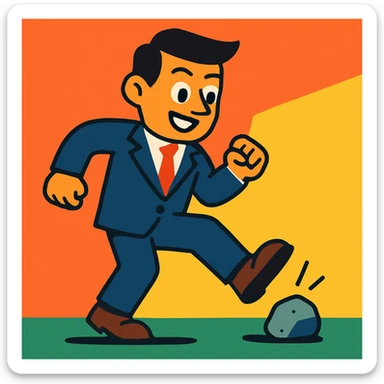 man in a suit kicking a rock on the ground, cartoon style sticker