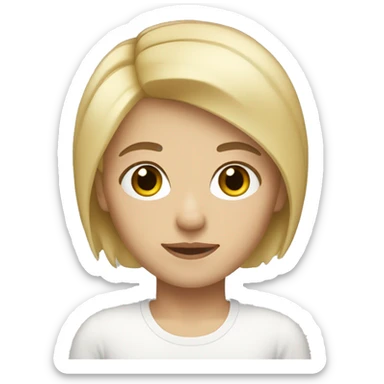 Blonde, short straight hair, brown eyes, fair skin. sticker
