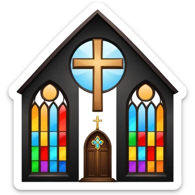 Catholic church with cross and colourful glass windows sticker
