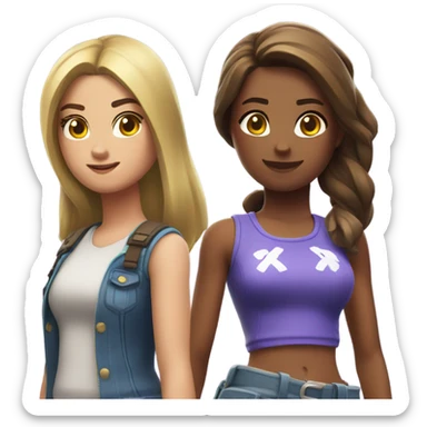 4 girls playing Fortnite 2 with brown hair and 2 with blonde hair sticker