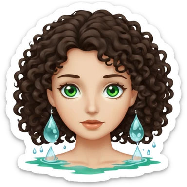 Mujer con pelo moreno ojos verdes agua y rizada sticker
