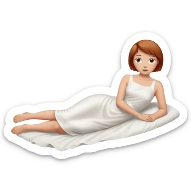 a woman, alone, short hair, light skin, auburn hair, laying on her side, facing away, full body is visible, feet are down. do not include other people, faces, or characters sticker