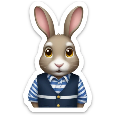 Rabbit wearing stripe shirt and navy vest sticker