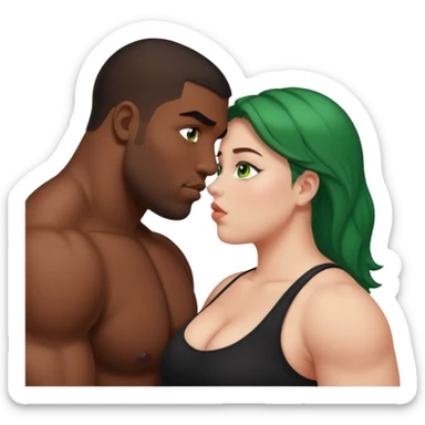 Fat white girl green eyes muscular black man brown eyes kissing sticker