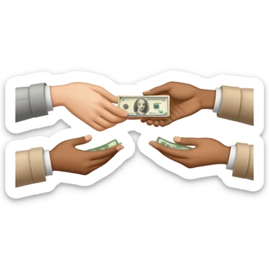 Hand 1, gives Money to other hand with clothes in hand sticker