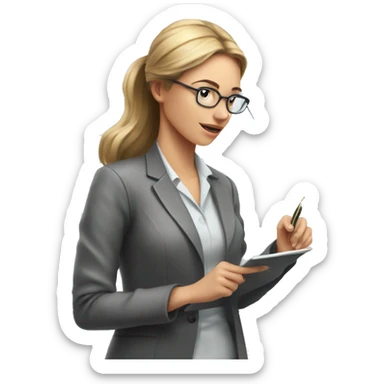 Woman writing on whiteboard with science diagrams on it sticker