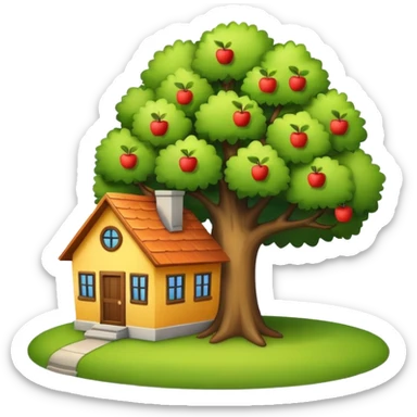 a house with a tree, bright and friendly, apple style emoji sticker