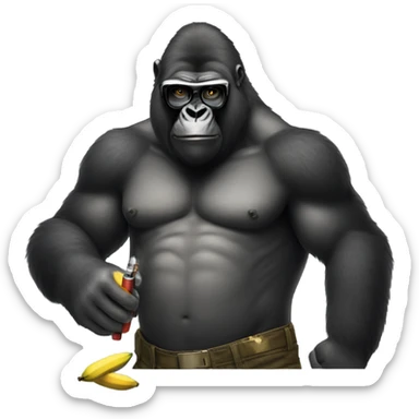 Big gorilla with cigarette, with eyes glasses, banana and gun sticker