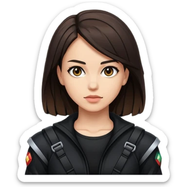 a brunette slim fighter woman in black, pixel art style sticker