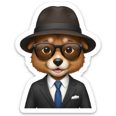 Dog wearing sunglasses and a suit and a hat sticker