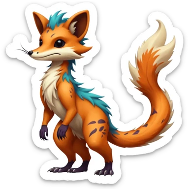 Cool randomly colored furry anthropomorphic fantasy-Vernid-creature by LiLaiRa with a long tufted tail with edgy markings (full body) sticker