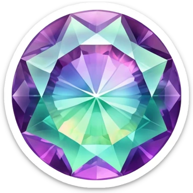 round cut fluorite gemstone with holographic rainbow colors inside, classic faceted gemstone sticker