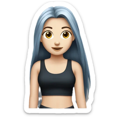 white girl with long straight dark blue hair wearing black tank top sticker