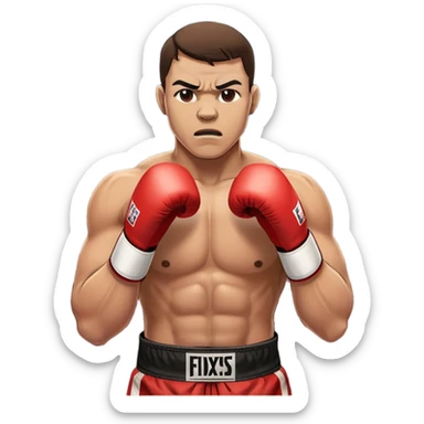 An icon showcasing a boxer in the ring, fists raised and ready for action. The background features a boxing arena with bright lights, a cheering crowd, and the ropes of the ring. The boxer's intense focus and powerful stance highlight the strength and determination of the sport.  sticker