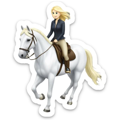 White horse riding for blonde girl  sticker