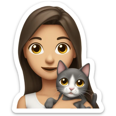 portrait of a beautiful brunette girl holding a cat sticker