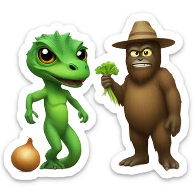 Lizard and Sasquatch with an onion  sticker