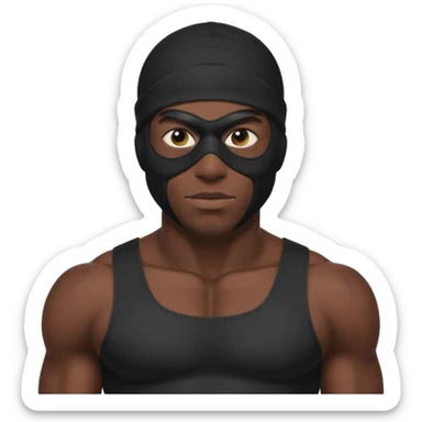 smug muscular african male black ski mask wearing guy with no top. wears a full ski mask with only eyes revealed sticker