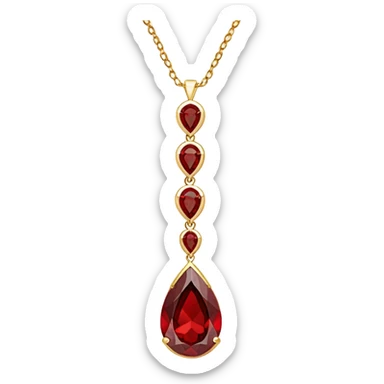 red garnet pendant like a drop of enchanted starlight, suspended from a gold chain sticker