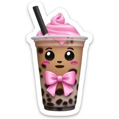 boba tea wearing pink bow sticker