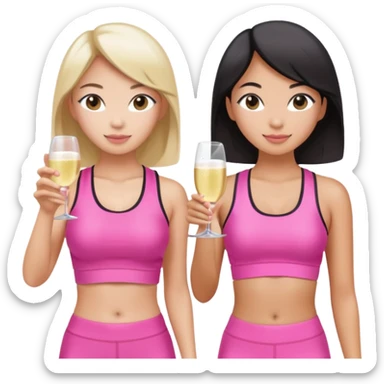 two girl pink pilates prosecco 1 asian 1 white sticker
