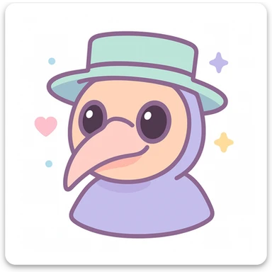 SCP-049 as a cursed emoji, unsettling, plague doctor mask, dark aura, creepy expression, horror vibe sticker
