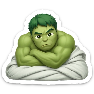 Incredible hulk curled up like a cat sleeping lying down in bed under blanket eyes closed sticker