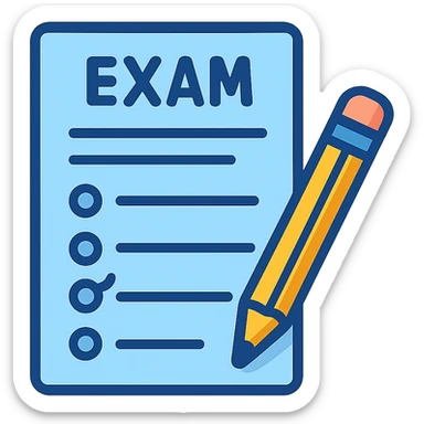 flat toon style blue exam paper with pencil sticker