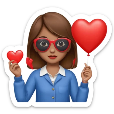 brown hair girl with sun glasses holding red heart balloon sticker