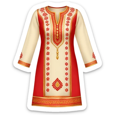Traditional embroidered women's kurti in red color with gold patterns sticker