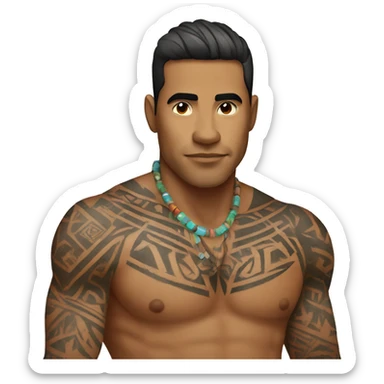 Hawaiian Polynesian male with tribal tattoo sleeve  sticker