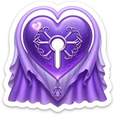 Purple ethereal occult heart floating, glowing key-like sigil at its center, veil-like mist, liminal mystical aesthetic sticker