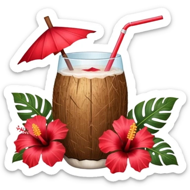 coconut drink with red flowers and summer vibe sticker