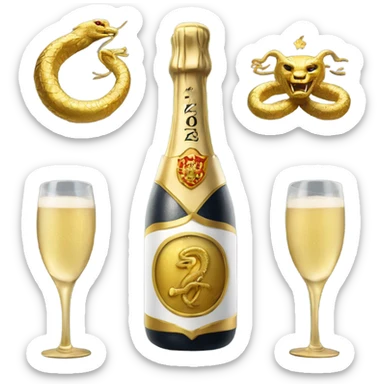 Coat of arms with golden serpent, New year 2025,champagne sticker