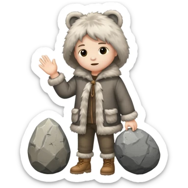 a full body of kid wearing fur clothing, playing stone



















 sticker