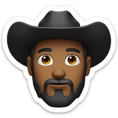 Cow boy with grown hair and scars on face and serious face with a black hat and black beard sticker