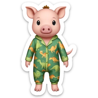 pig wearing dinosaur print pajamas sticker