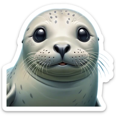 Cinematic Comical harbour seal Portrait Emoji, Head tilted dramatically with an exaggeratedly amused expression, featuring a sleek, agile body with wide, comically expressive eyes full of playful disbelief and a subtly contoured head, Simplified yet hilariously expressive features, highly detailed, glowing with a slightly sassy oceanic glow, high shine, dramatic yet playful, stylized with an air of quirky marine mischief, soft glowing outline, capturing the essence of a meme-worthy harbour seal that looks ready to side-eye its way into viral fame! sticker