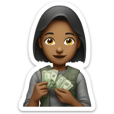 realistic portrait of a girl holding money sticker