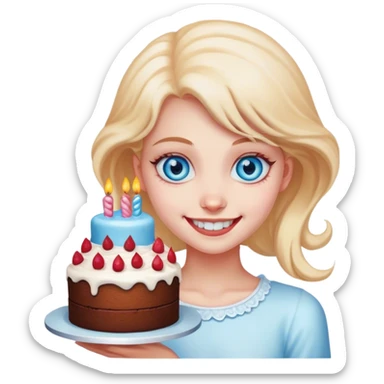 smiling girl with creepy cake blue eyes sticker