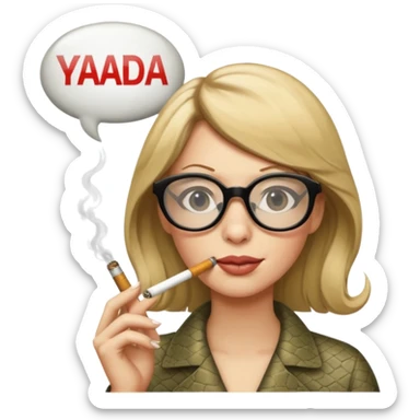 can you create a sneaky bitch SNAKE with big glasses smoking a cigarrette? the SNAKE needs to have dirty blonde hair
can you add a text baloon saying "YADA YADA" sticker