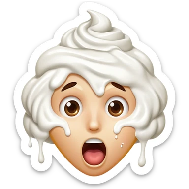 surprised face with whipped cream splattered across the face, mouth wide open sticker