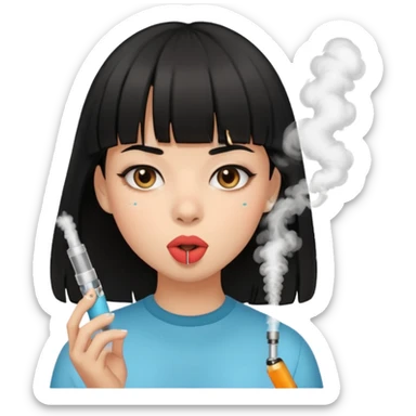 black haired girl with bangs with vape in her mouth sticker