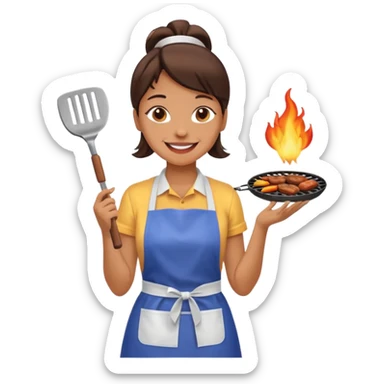 woman grilling bbq with apron sticker