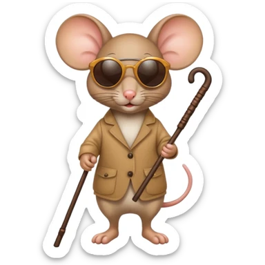 blind mouse with sunglasses and walking stick, walking sticker