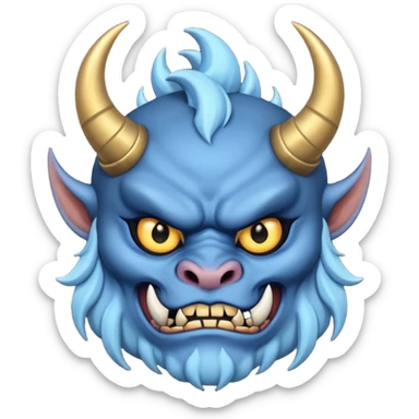 blue oni with black and gold eye. has black horn sticker