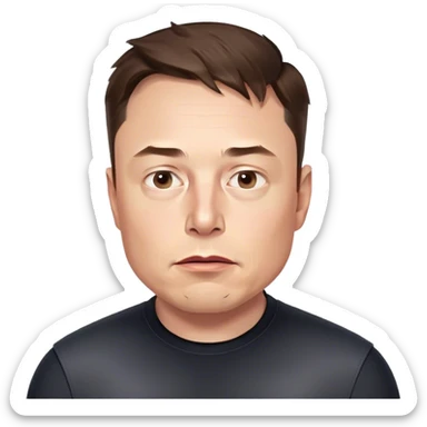 A photorealistic style 3d render of Elon Musk's head, no neck or body, slightly turned right, with a concerned expression. Transparent background sticker
