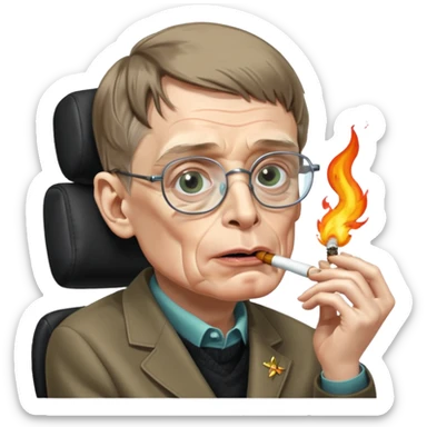 make an emoji of stephen hawking smoking weed, rolling his eyes like undertaker and spitting flames sticker