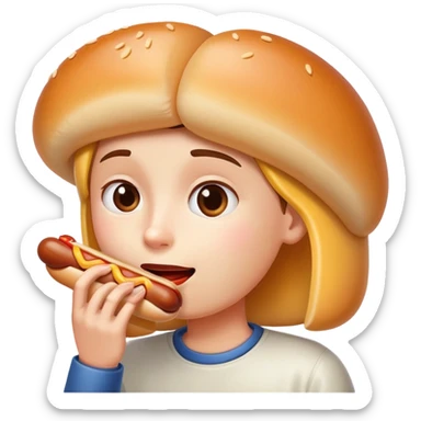 eating hotdog poking cheek sticker