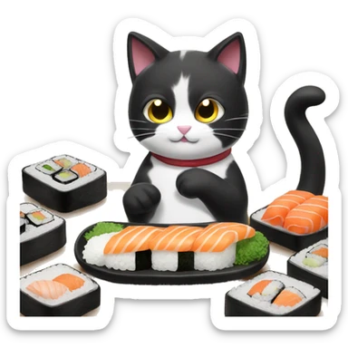 Texudo black and white cat eating sushi  sticker